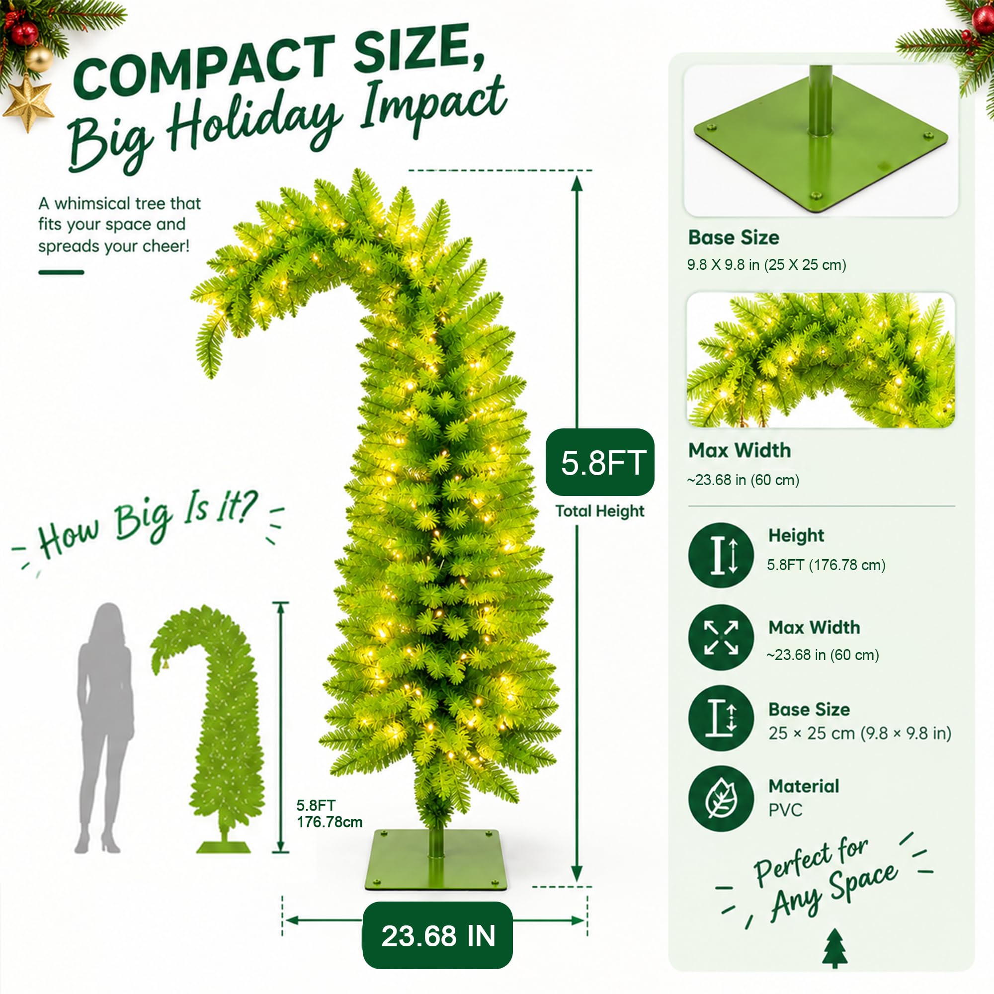 Árbol de Navidad Prelit Grinch de 5.7 pies, árbol de Navidad artificial con temporizador remoto para decoración navideña de interiores, árbol de Navidad para el hogar, oficina, sala de estar, cocina