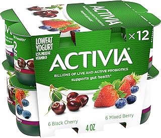 ACTIVIA Probiotic Lowfat Yogurt, Variety Pack, Black Cherry & Mixed Berry, Non-GMO Project Verified, 4 Oz, 6 count (Pack o...