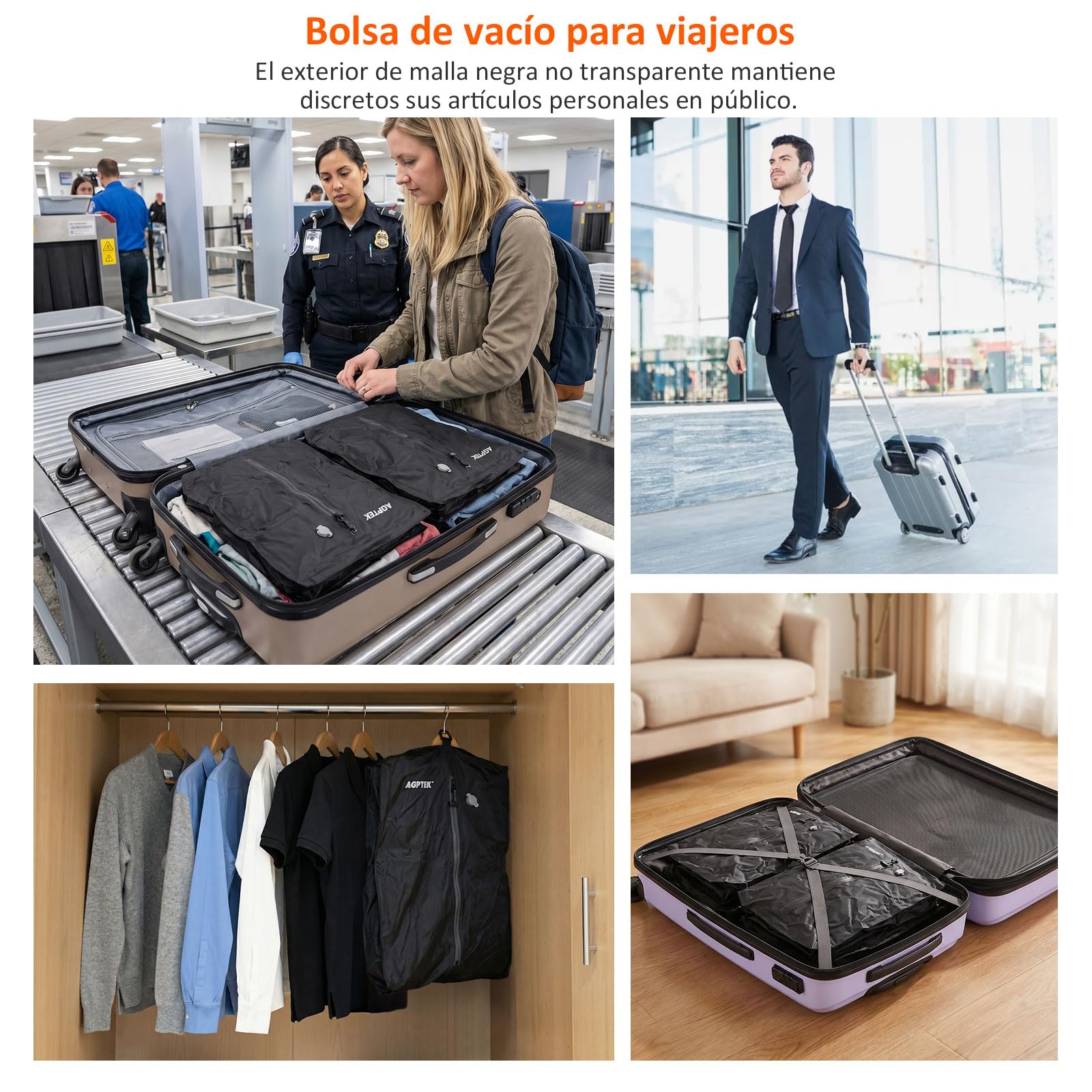 AGPTEK Bolsas Vacío Viaje 33L, 2 Unidades con Bomba Eléctrica 4KPa | Nylon 70D+TPU Resistente, IP67 Impermeable, Ahorra 50% Espacio, Bomba Inalámbrica con Luz LED/SOS, 33L para Maleta 20"-28"