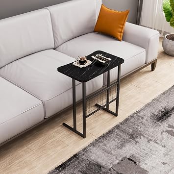 interGO Metal Stand Laptop Stand Sofa Table Breakfast Table Work Table - Black Marble Pattern