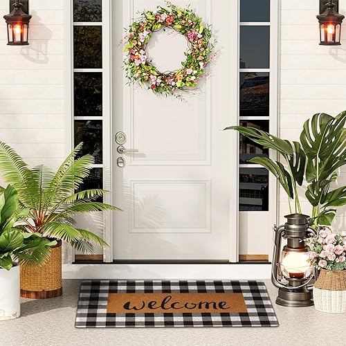 Miniatura 7 de UINI Tapete de bienvenida para interiores y exteriores, resistente a cuadros, tapete de bienvenida para puerta delantera, antideslizante, duradero,