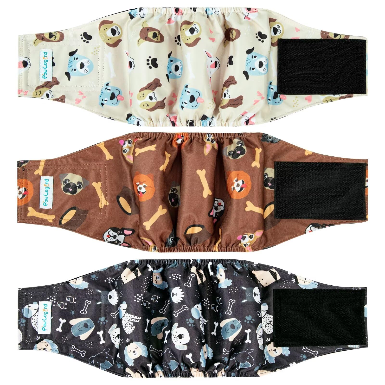 Paw Legend Washable Dogs Diapers Male Dog Belly Bands for Male Dogs Diapers Reusable Puppy & Doggie Diapers Male (3 Pack, Medium)