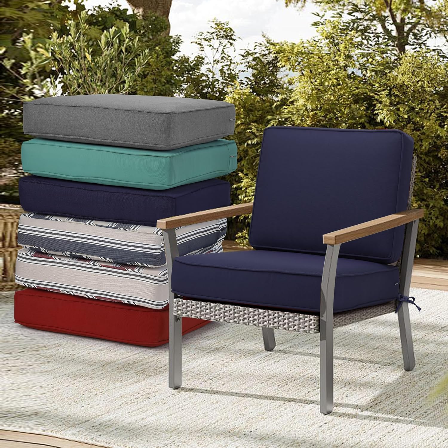 Outdoor Deep Seating Cushion Set, 24" x 24", Sofa Deep Seat and Back Cushion (Blue)