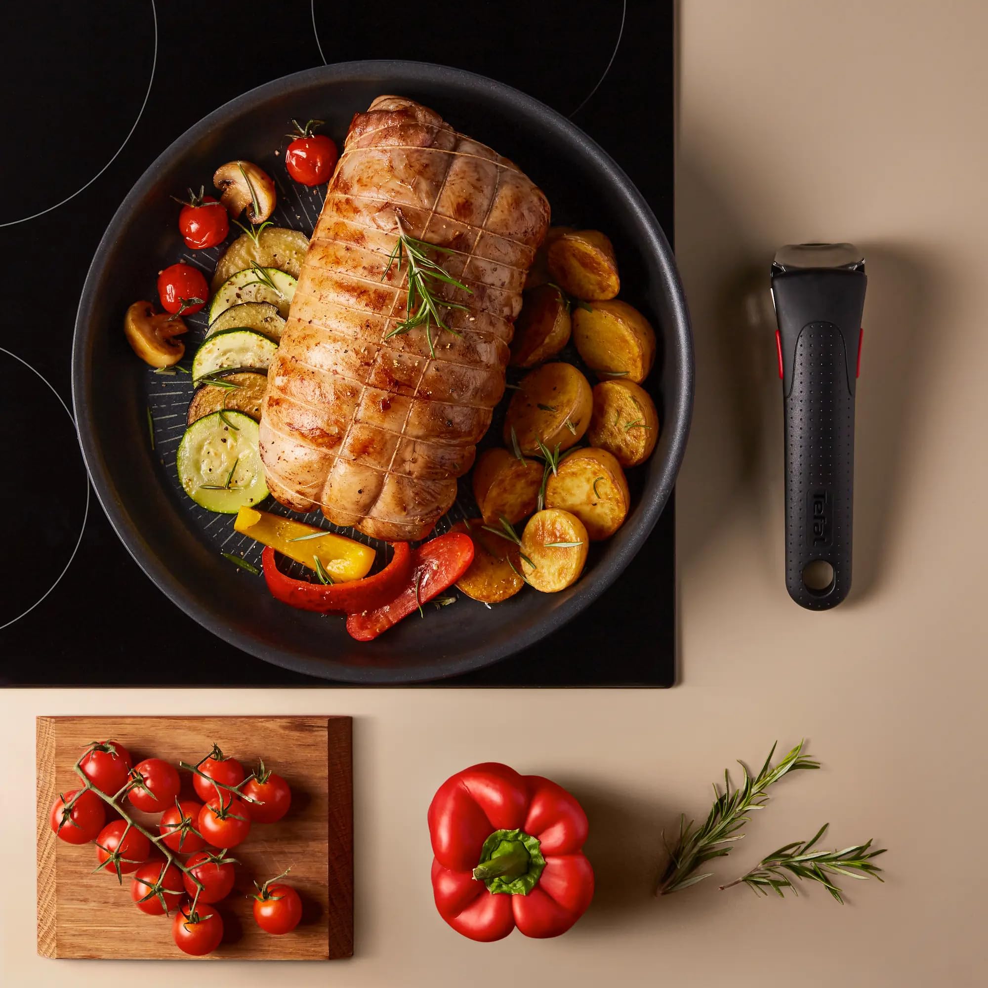 Tefal Ingenio Eco Resist Bratpfanne 26 cm, stapelbar, induktiv, antihaftbeschichtet, Kochstartanzeige, gesundes Kochen, perfekter Halt, L3978502, schwarz