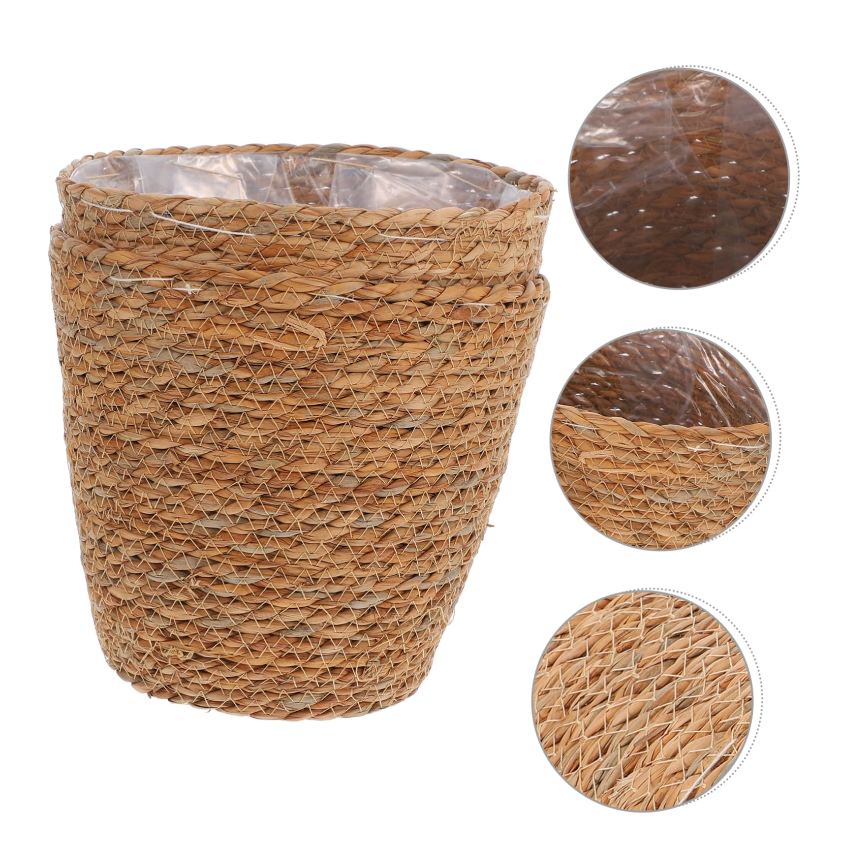 Levemolo 2 Stück Gewebte Seegras Pflanztöpfe in Braun Strapazierfähiger Blumentopf mit Pe Futter für Schlafzimmer und Veranda Handgefertigte Pflanzenkörbe