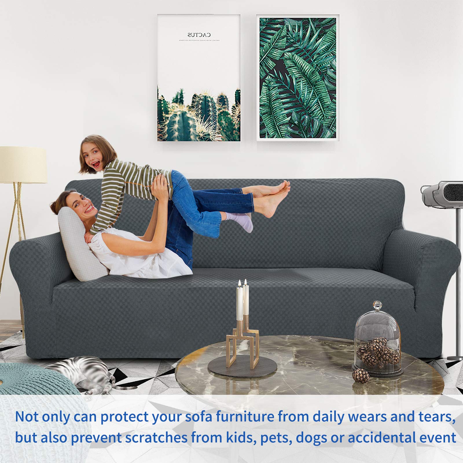 MAXIJIN Fodere per divani più recenti per 3 posti, fodera per divano jacquard elasticizzata per cani Fodere per mobili in 1 pezzo elastiche per animali domestici (3 posto, Jacquard Grigio)