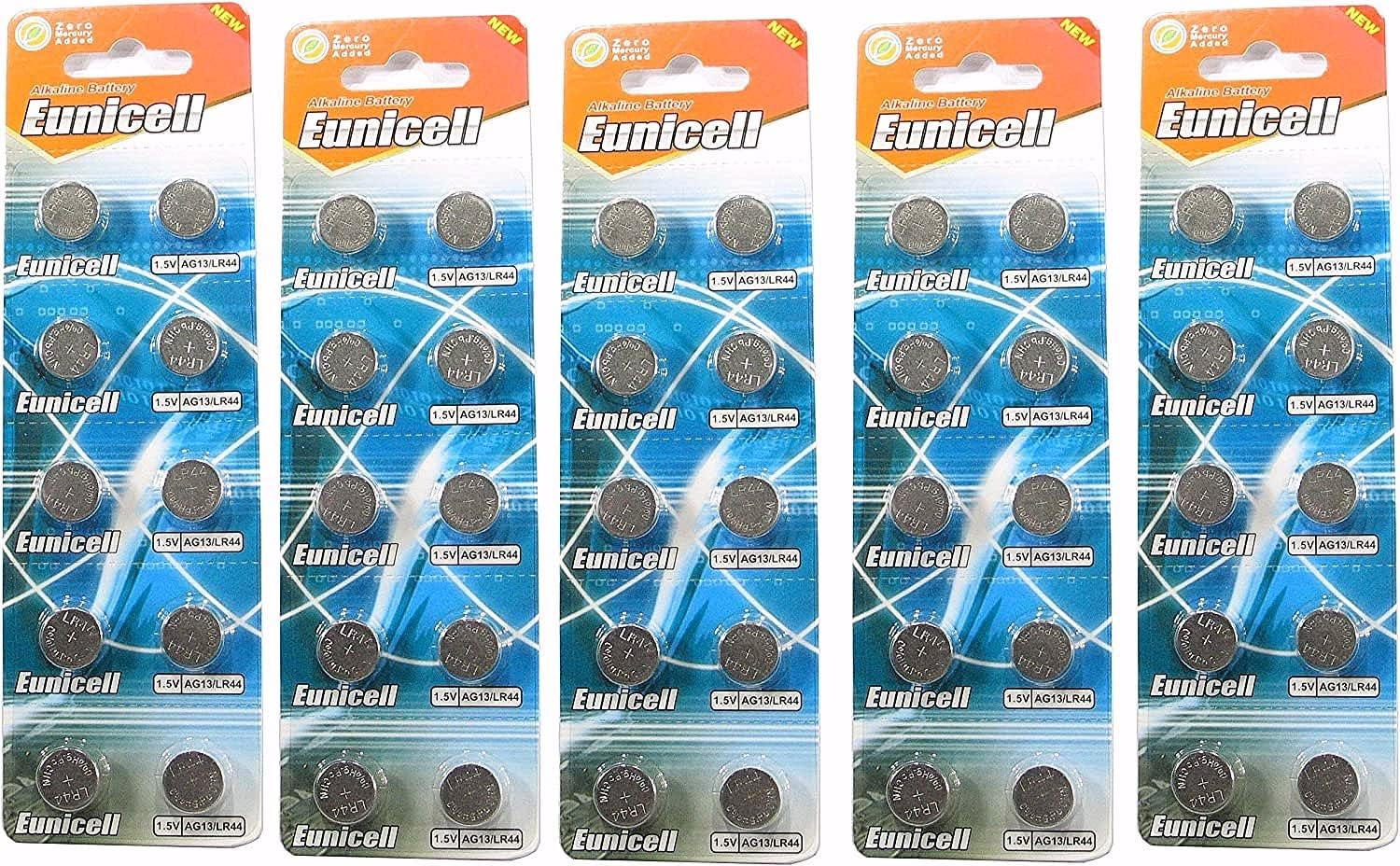 Eunicell 50 x AG13 Alkaline Button Cell Batteries -A76 L1154 SR44 G13 357 PX76A V13GA
