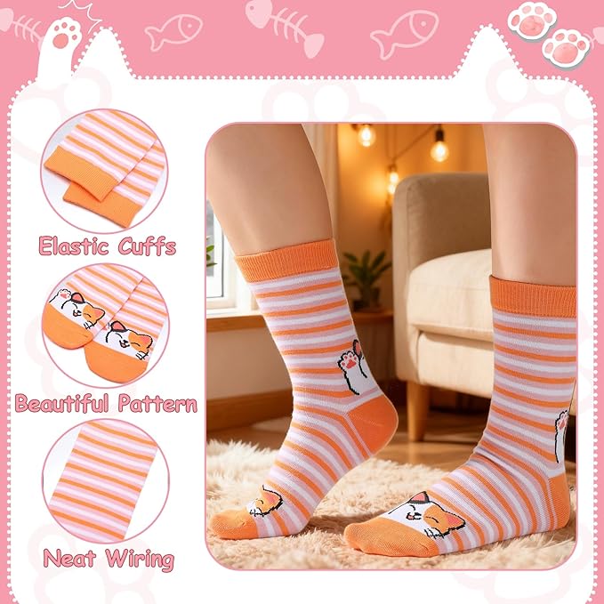 5 Pares Calcetines de Gato para Mujer Divertidos Estampado Animal Algodón miniatura 3
