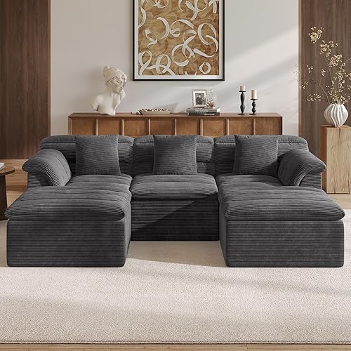 Miniatura 60 de Sofá Seccional Cloud de 51", Sofá Modular Moderno con Asiento Profundo, Cómodo Sofá Individual Comprimido, Sofás Tapizados de Pana para Sala