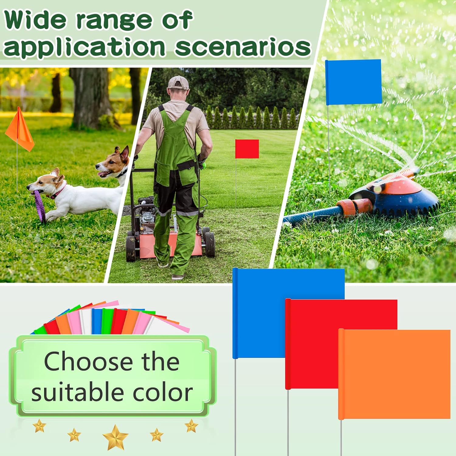 Amylove 540 Pcs Marking Flags 15 x 4 x 5 Inch Marker Flags for Lawn Yard Survey for Lawn Irrigation Landscape Fence Sprinkler Pet Training(Fresh Color)