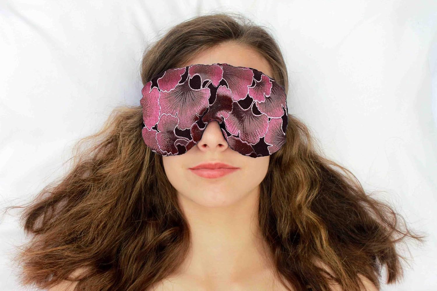 Luxe Handmade Blackout Sleep Eye Mask - Adjustable Strap - Unscented - Chocolate Ginkgo - TEM-CG