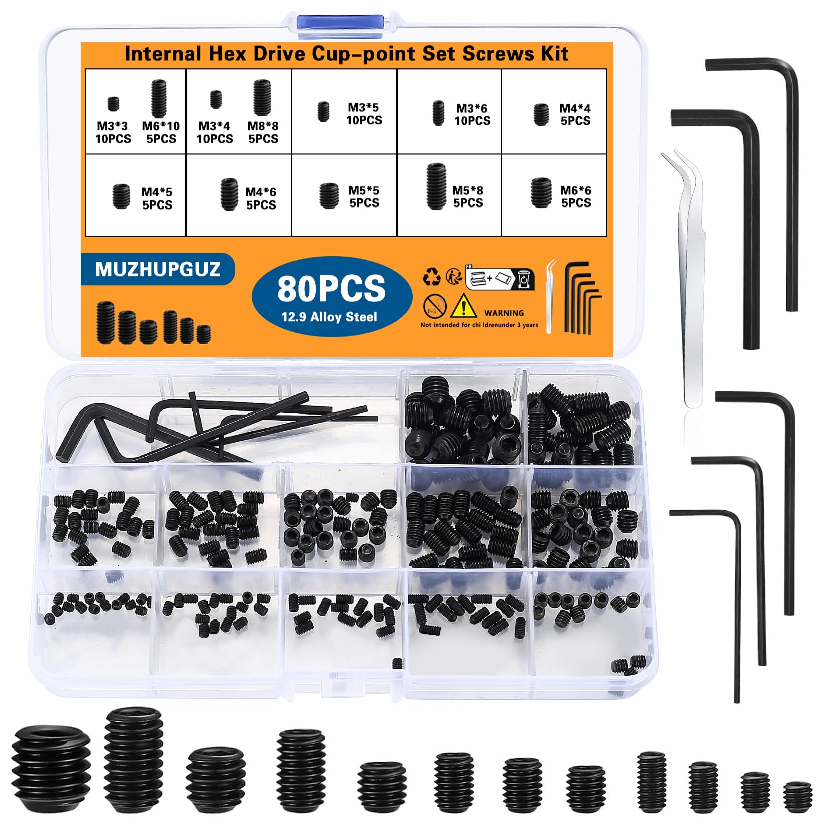 360 Allen Head Screws Set - Stainless Steel & Hex Wrench -8