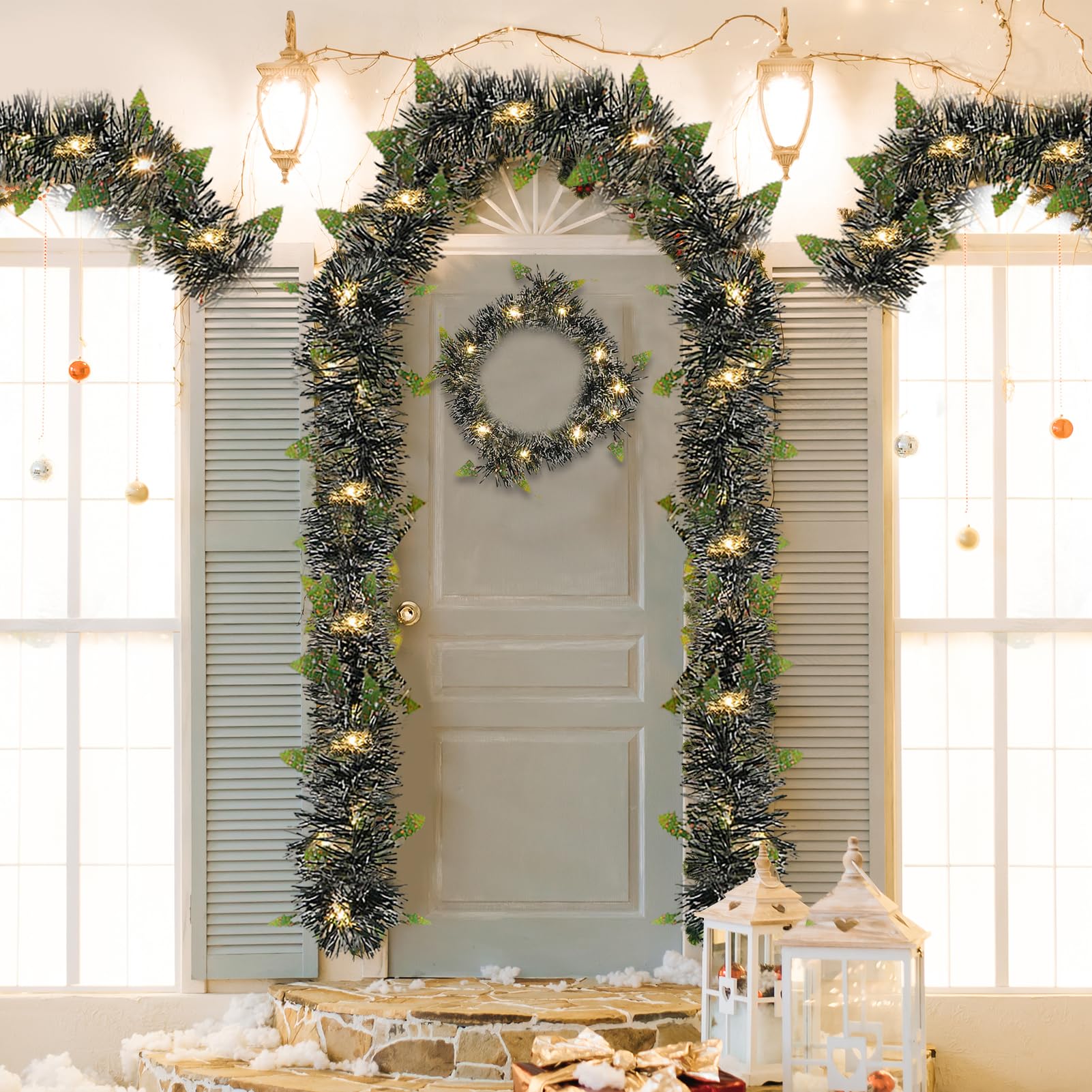 Verlichte Kerstdecoratie Binnen Kerstslinger Met Verlichting - 16.4ft (5m) Dennennaald Garland Met 50 LED Lampjes, Voor Boven De Openhaard Of Deur LED Kerstguirlande 5 Meter