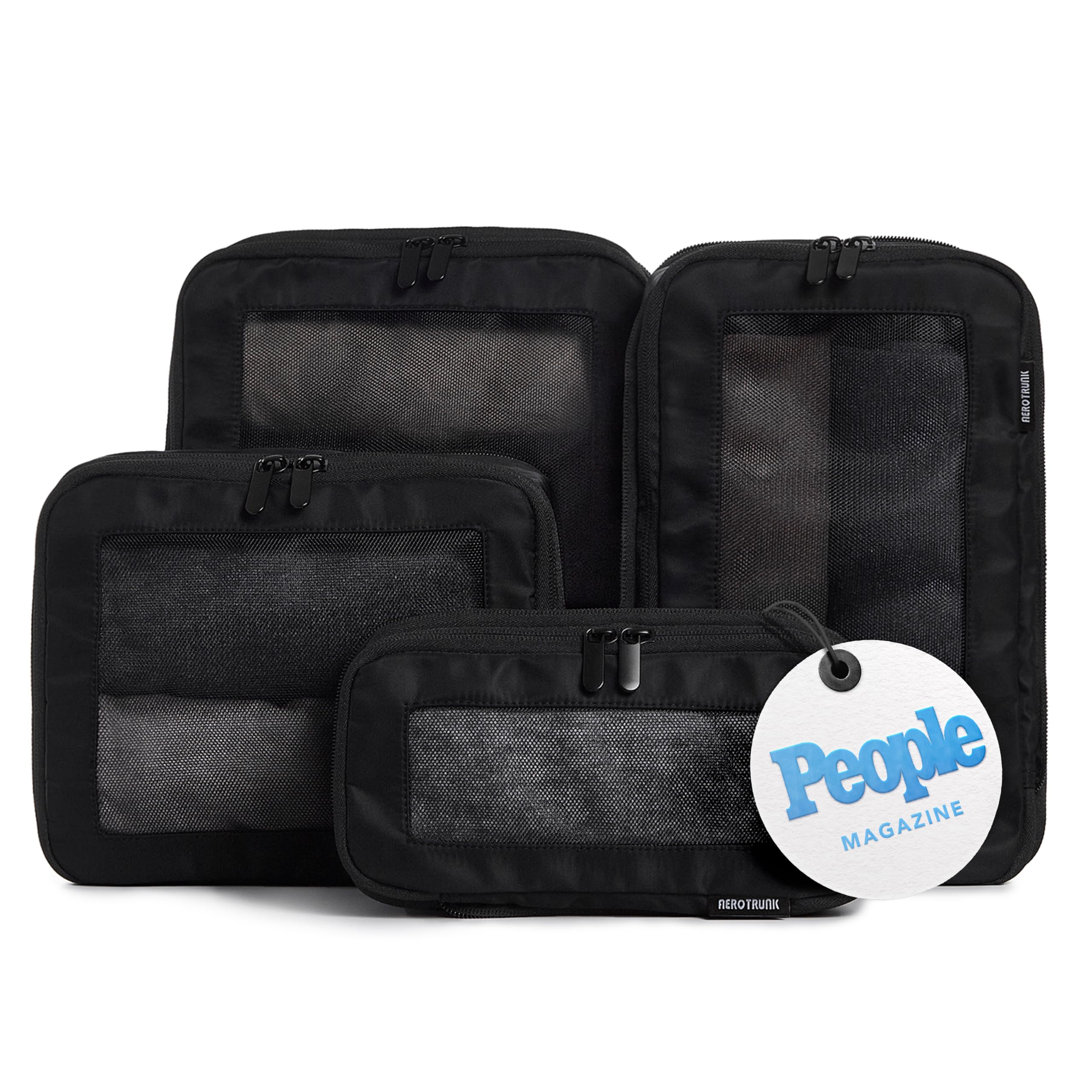 Aerotrunk Cubi da viaggio a compressione, organizer per bagagli, con doppia cerniera, per valigie (confezione da 4, nero)