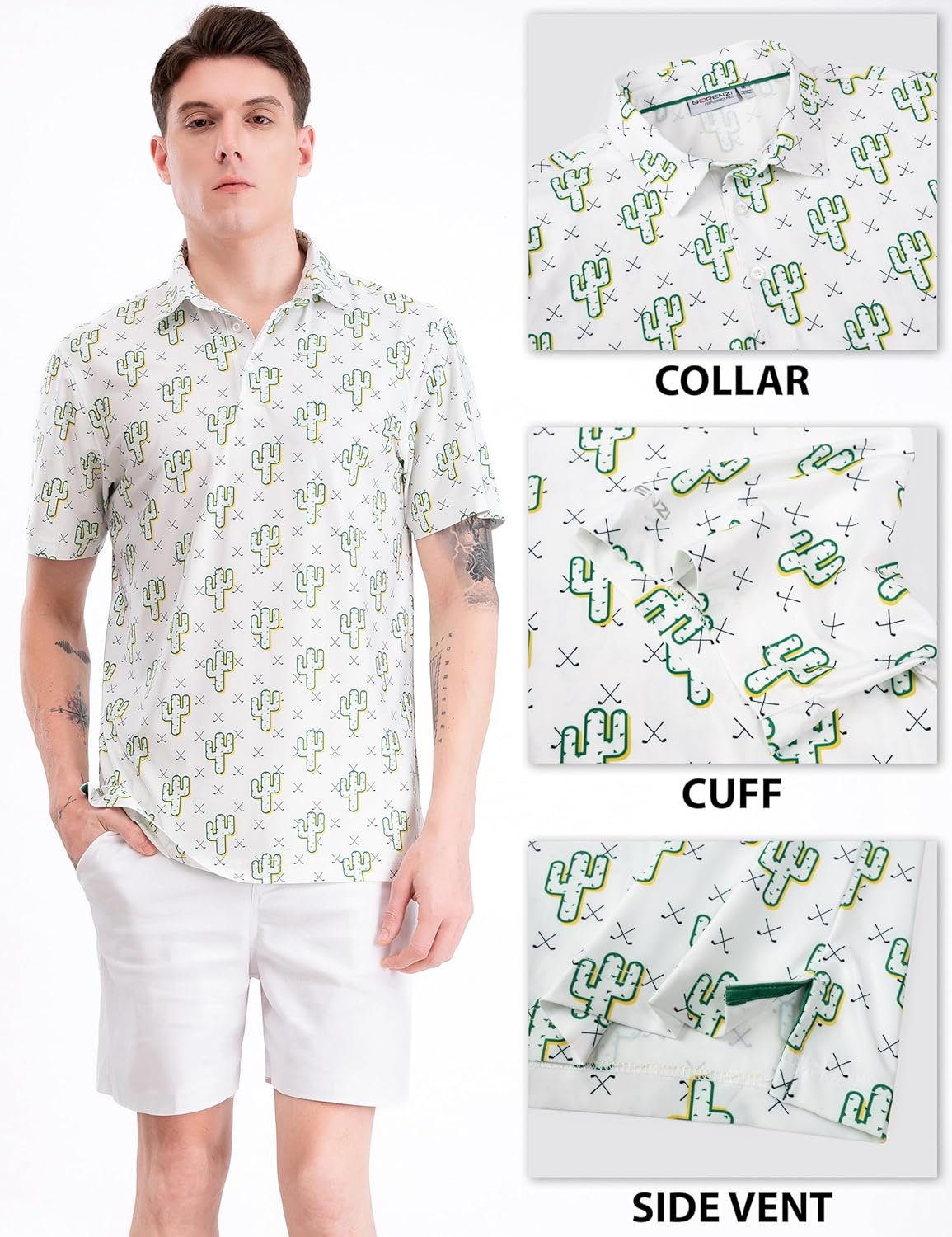 Men's Golf Shirts Short Sleeve Moisture Wicking Print Patterns Collared Performance Polo Golf Shirts for Men Dry Fit