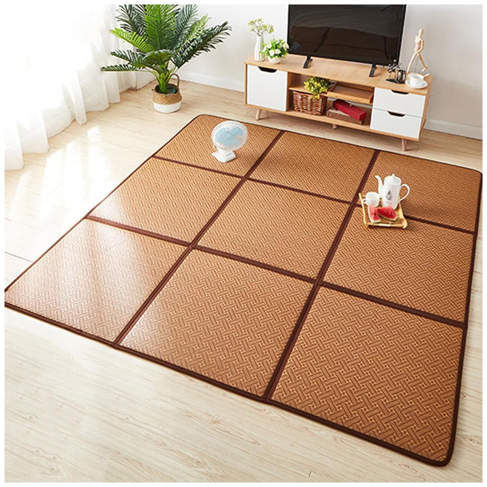 Tatami Traditionnel Japonais, Tapis De Sol en Rotin, Antidérapant et Respirant, Tatami Carré Pliable pour Salon et Espace De Jeu (Bébés),F,8pcs