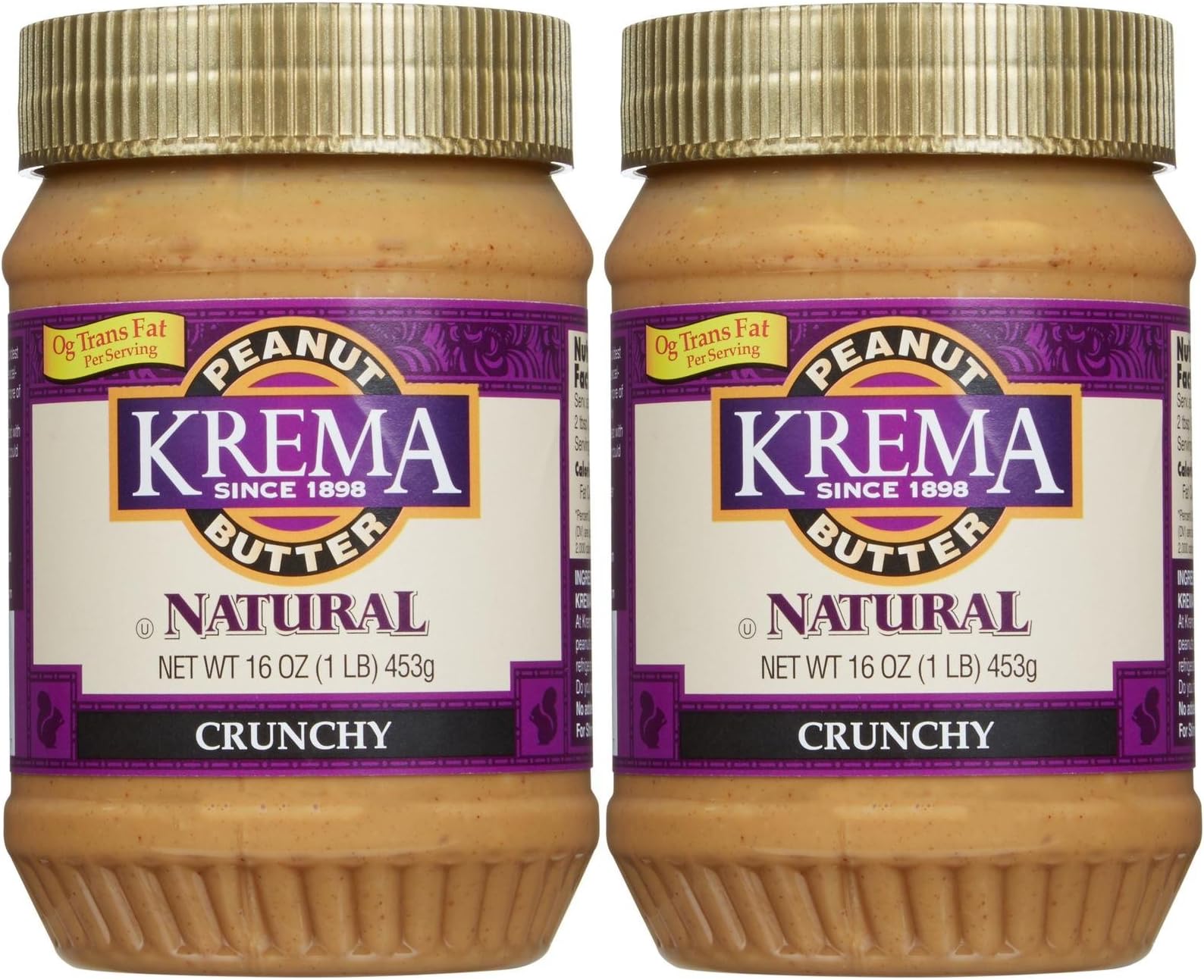 Krema Natural Crunch Peanut Butter, 16 oz, 2 pk