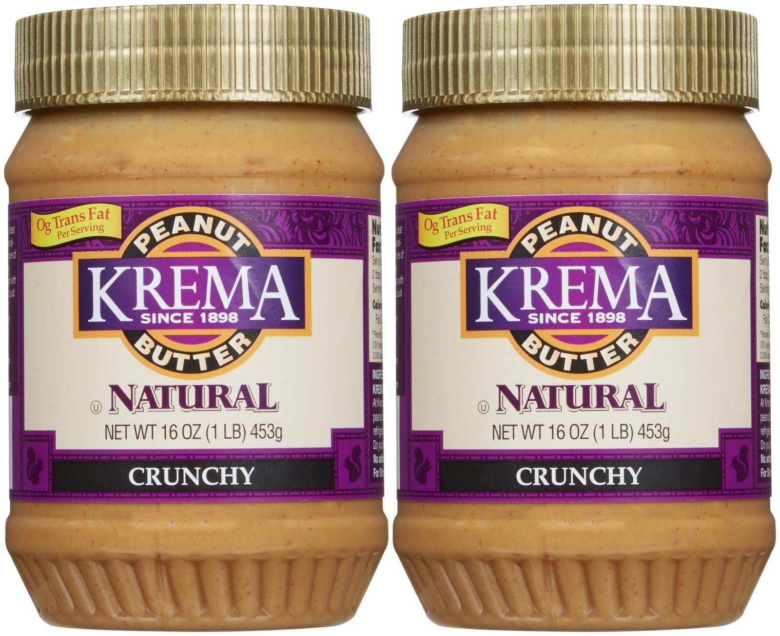 Krema Natural Crunch Peanut Butter, 16 oz, 2 pk