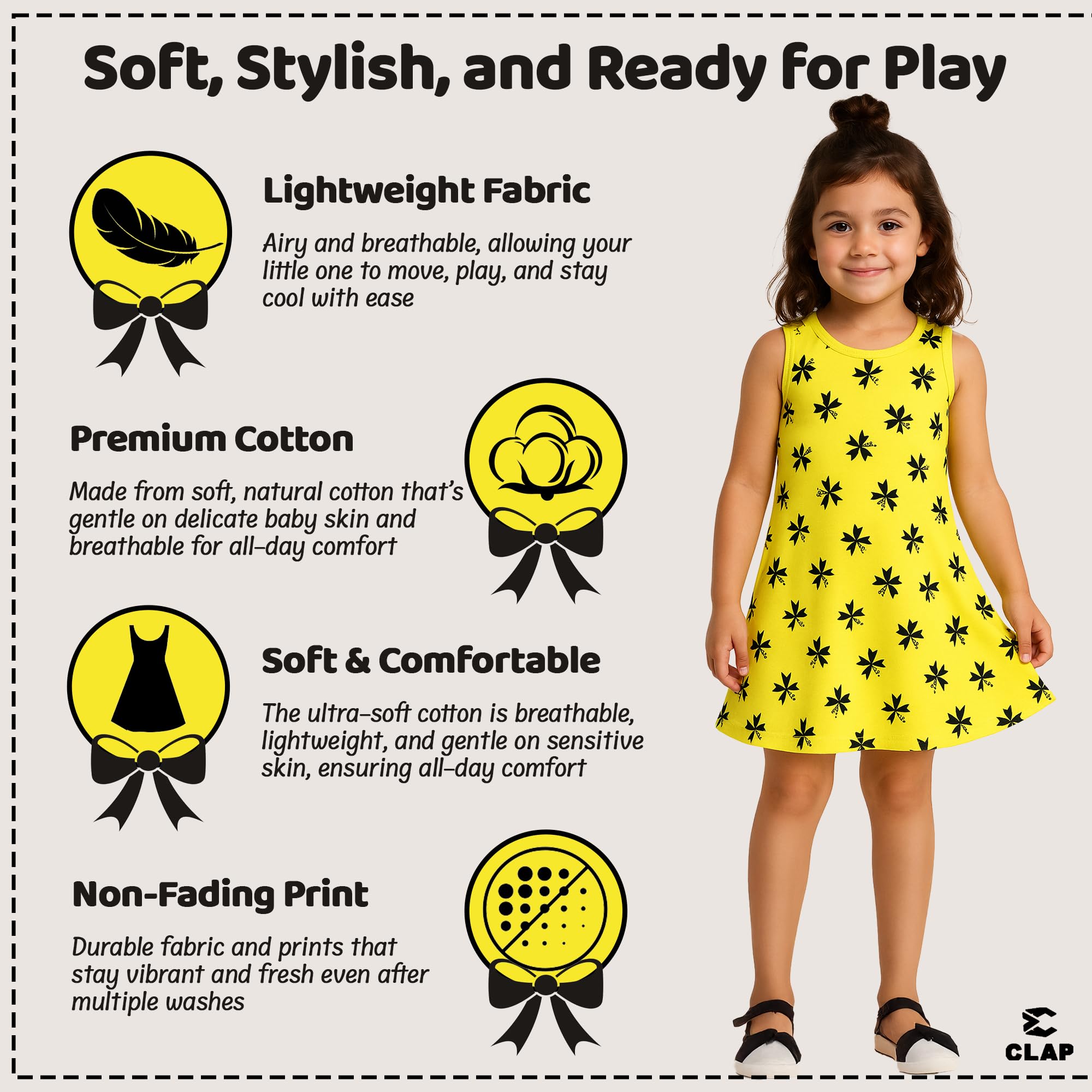CLAP Baby Girl Midi Dress (Pack Of 4), Multicolor, A-Line, 18-24 Months 3