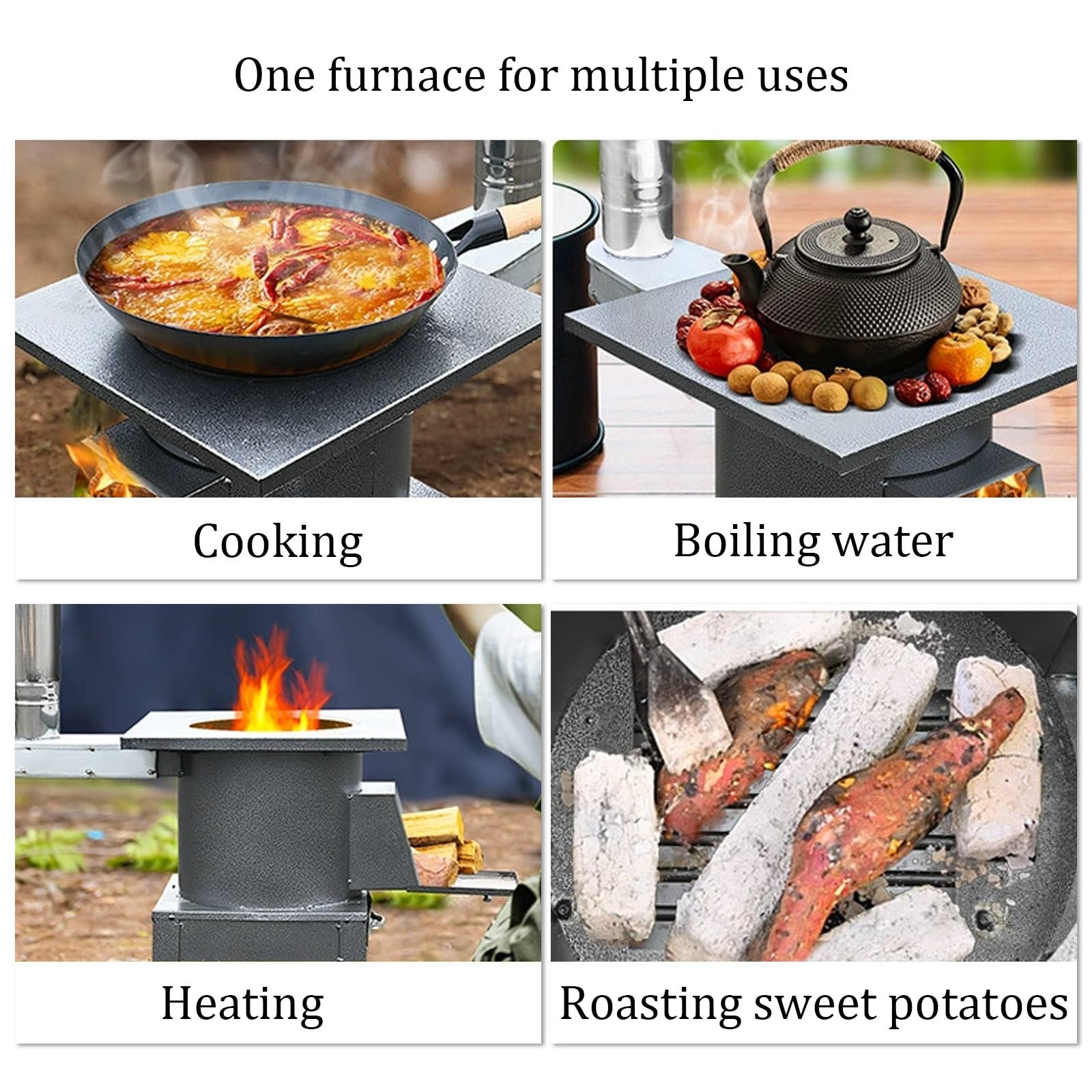 Stufa a Legna for Uso Domestico, Termocucina a Legna da Campeggio con Tubo di Fumo da 1m for Picnic, Pesca, Cucina