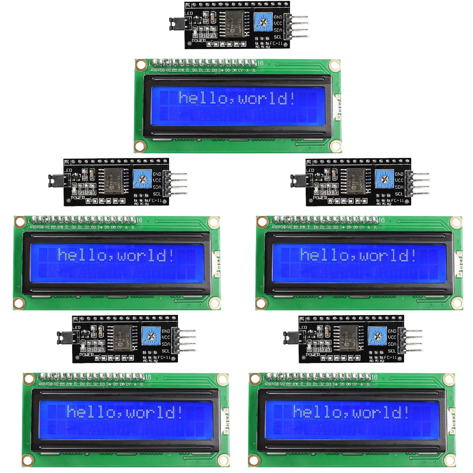 5-Pack I2C LCD1602 Display Module 16x2, Blue Backlight