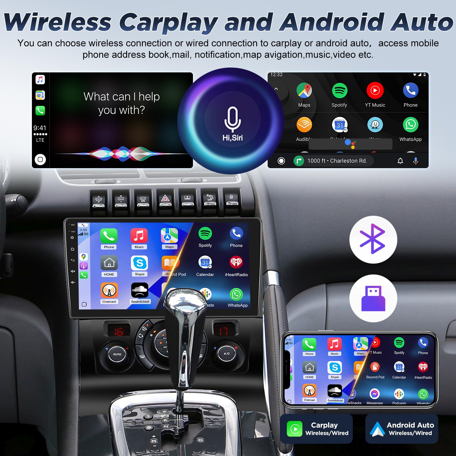 [2G+64GB] Android Autoradio pour Peugeot 3008 2009-2015 avec sans Fil Carplay et Android Auto, Écran Tactile HD de 9 Pouces avec GPS/WiFi/Bluetooth/EQ/FM RDS