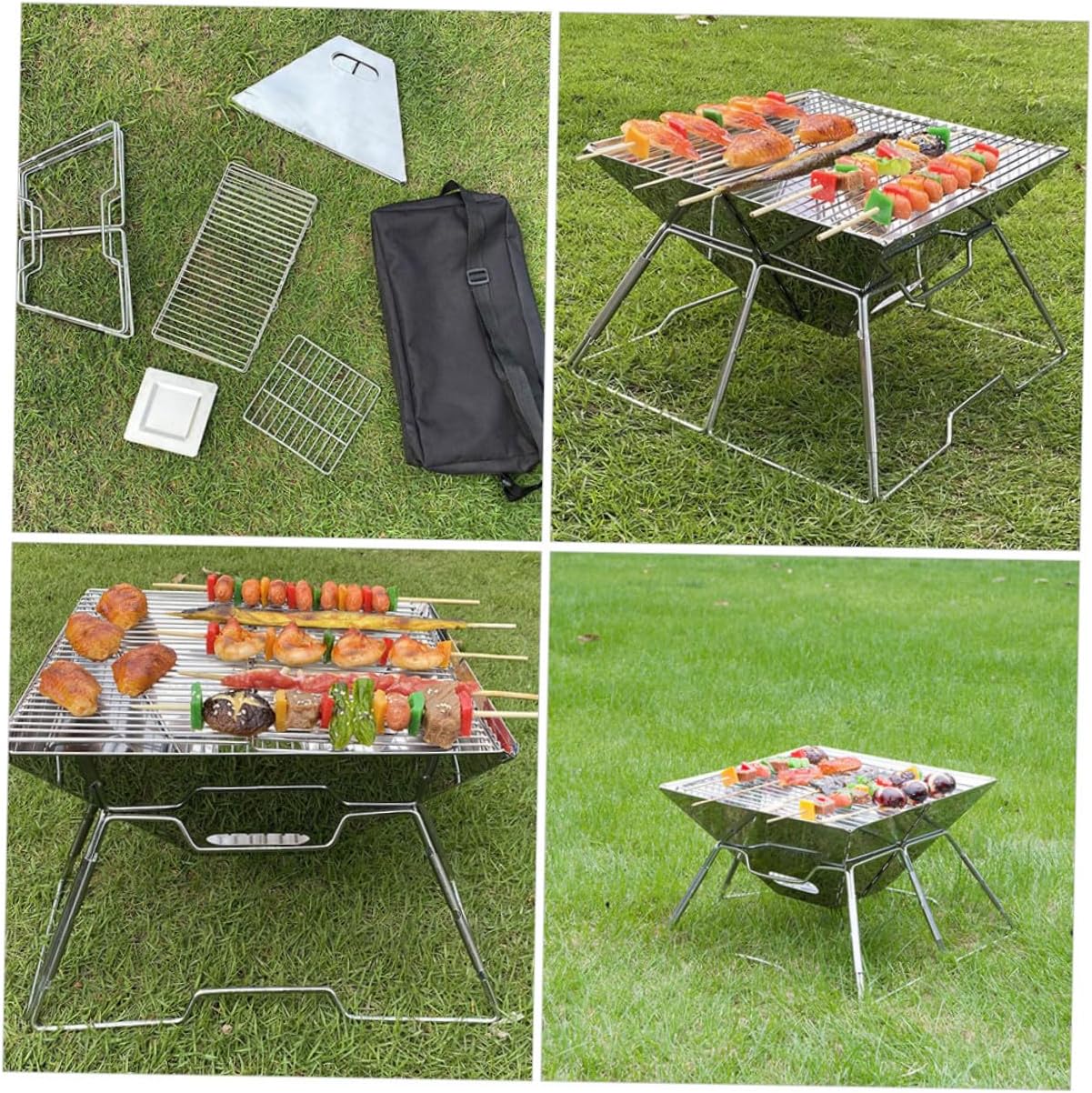 ABOOFAN Portable Folding Barbecue Grill Camping Accessory Lightweight Wear-resistant Outdoor Camping Supply with Foldable Rack for Hiking and Tailgating