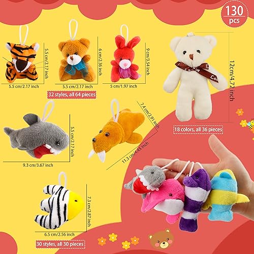 Miniatura 2 de 130 piezas de animales de peluche pequeños a granel, mini oso de peluche, llavero de peluche de animales marinos para el día del niño, regalos de