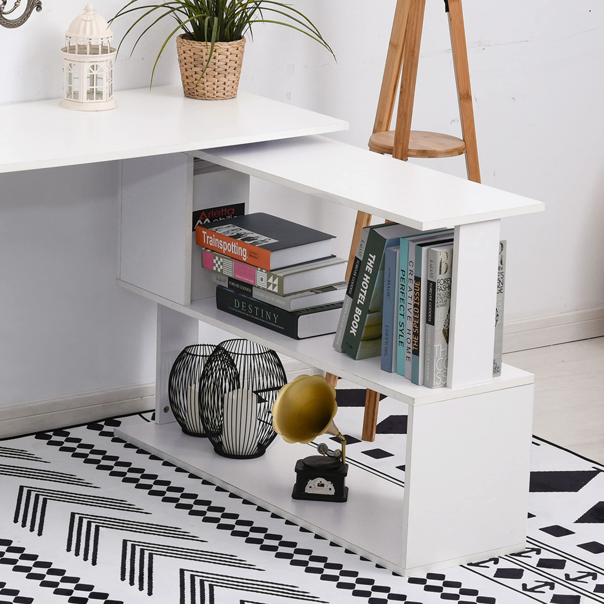 HOMCOM Scrivania Angolare Reversibile con 5 Ripiani Portaoggetti, Scrivania ad Angolo per Computer in Legno, per Ufficio, Soggiorno e Studio, Stile Industriale, 120x110x74.5 cm, Bianco