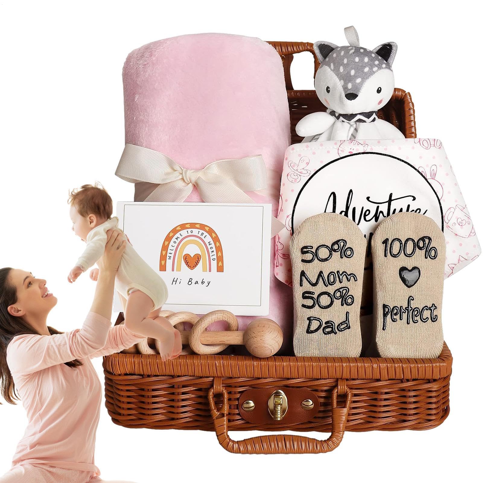 Cesta de regalo para bebé, para niños, cesta actual, juego de mantas de | calidad, juego de juguetes para recién nacidos, paquete para niñas, familia, mamá, papá, nacimiento, nacimiento