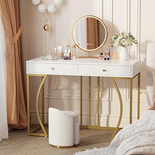 Miniatura 4 de Weehom Escritorio de tocador con cajones escritorio de maquillaje moderno para dormitorio, tocador funcional o escritorio pequeño para computadora