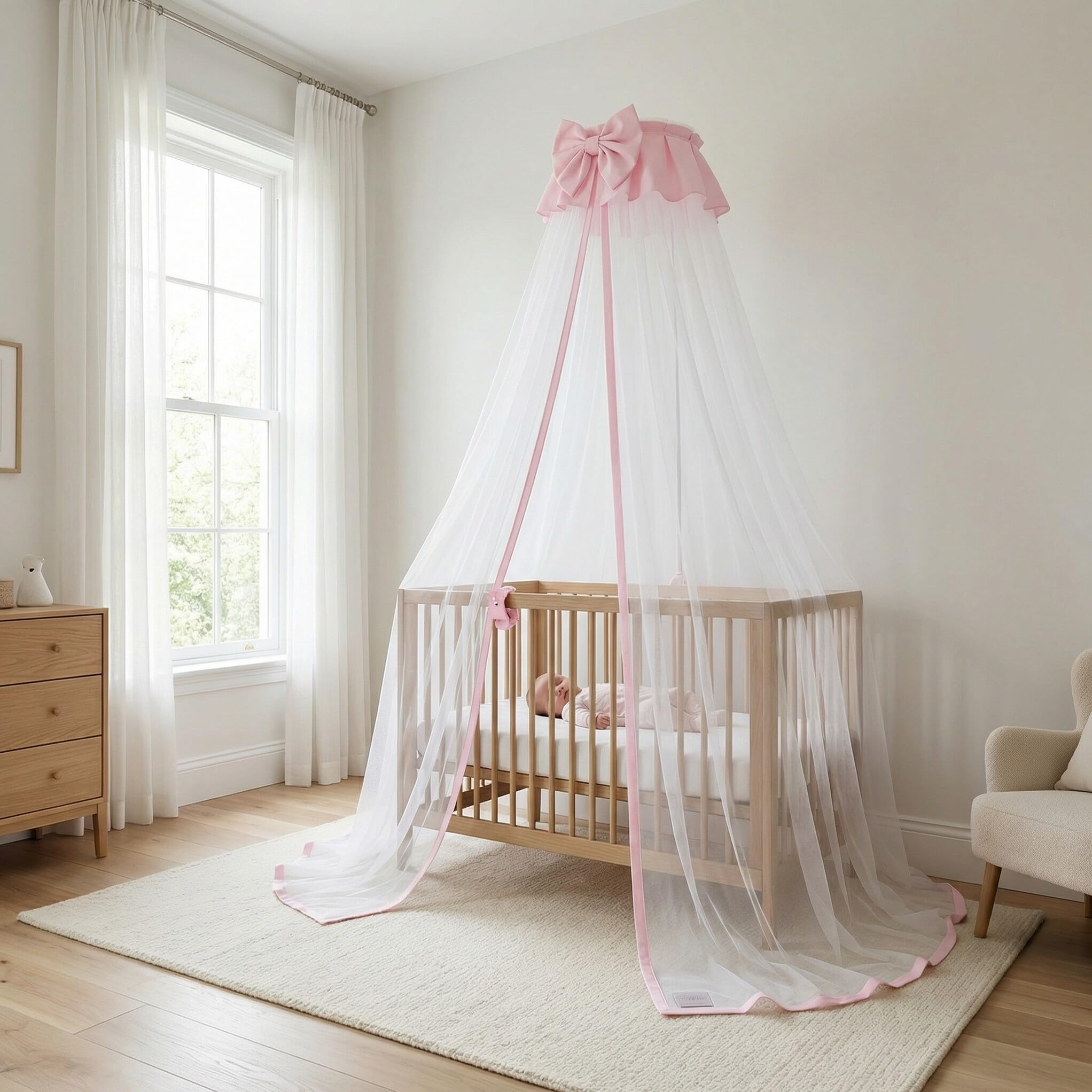 Mosquitera Ligera para Diseño Instalación de Ñiño de Lazo Fácil y Clip Cobertura Suelo para Cama Infantil para Habitación