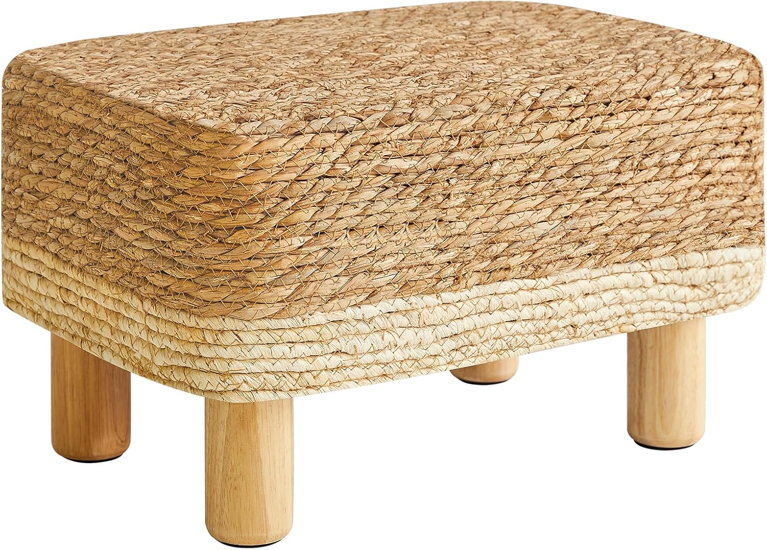 YMYNY Foot Stool Rectangular Footrest Natural Seagrass Hand Weave Pouf Ottoman with Wooden Legs, Multifunctional Modern Dressing Stool, Sofa Side Table for Living Room Bedroom Entryway Black UHBD043B