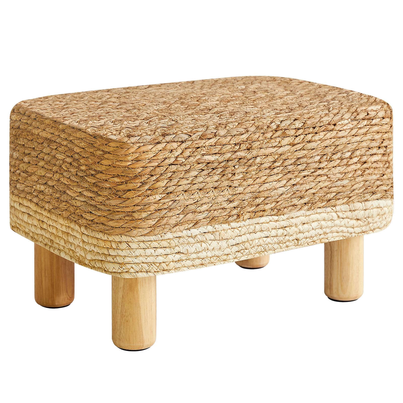 YMYNY 10.2'H Reposapies Salon Taburete Reposapiés Rectangular, Puf Escabel Reposapies de Seagrass Natural Tejido a tomana Mano, Mesa Auxiliar de Sofá para Salón Dormitorio, Blanco HBD043W
