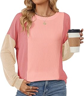 Las Mujeres De OtoñO E Invierno De Cuello Redondo De Moda De Color De ColisióN De Manga Larga Suelta Hilo De Empalme Camiseta