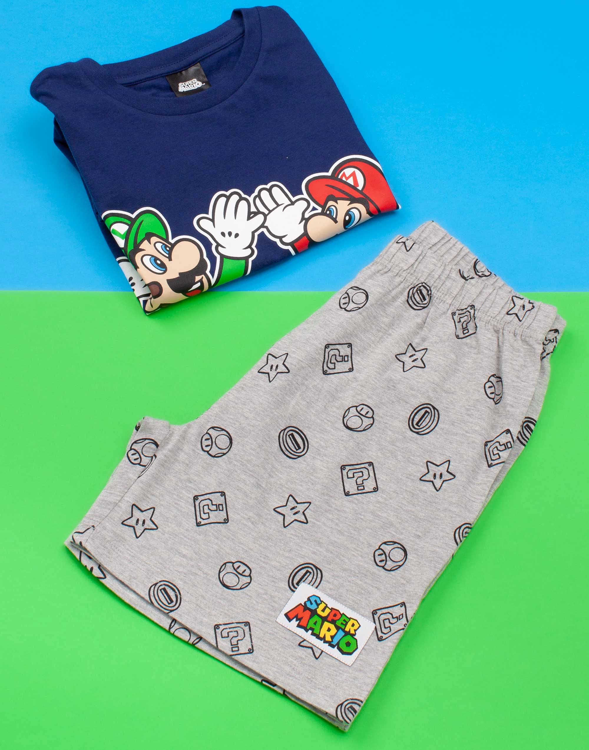 Super Mario Nintendo Pajamas Boys Kids Luigi Bleu ou Red Short PJS