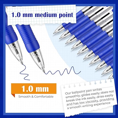 Miniatura 4 de Fulmoon 100 bolígrafos de tinta de gel, bolígrafos retráctiles, punta media de 0.039 pulgadas, bolígrafos de clic de escritura suave para diario,
