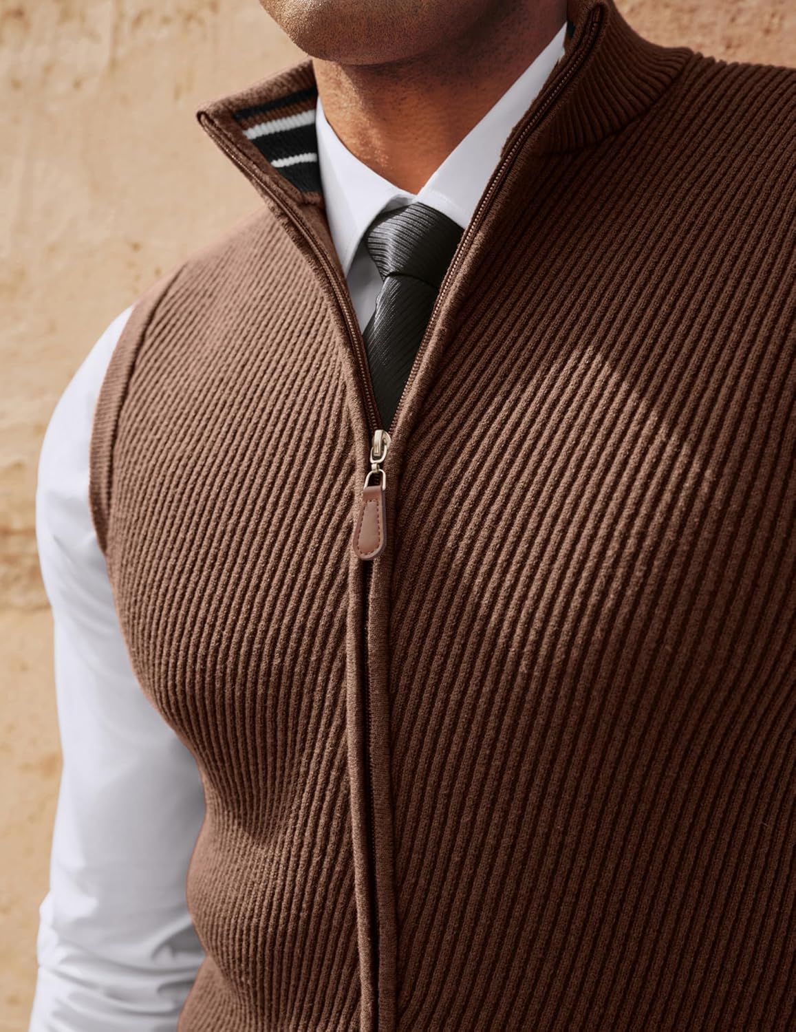 PJ PAUL JONES Men's Sweater Vests Slim Fit Twill Textured Full Zip Sleeveless Vests Casual Outwear