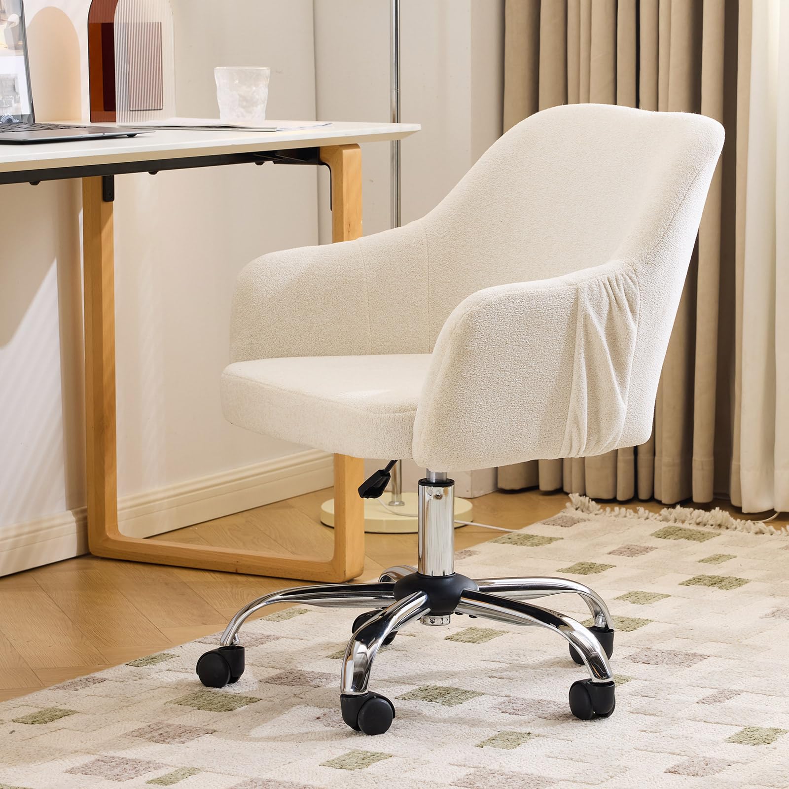 LEADZM Schreibtischstuhl, Bürostuhl, Drehstuhl, Sessel, Weiß | Homeoffice Stuhl, höhenverstellbar, Snowflake Velvet, für Arbeitszimmer, Schlafzimmer