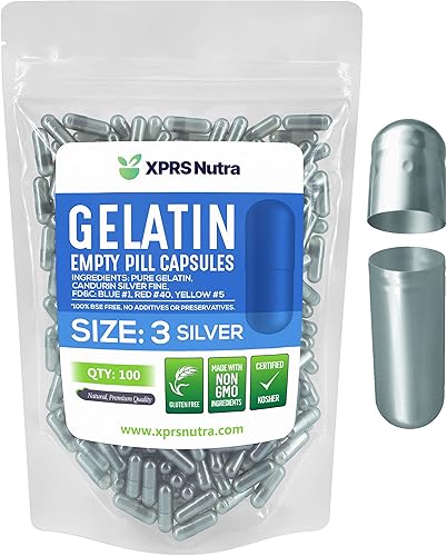 XPRS Nutra Cápsulas vacías tamaño 3  100 cápsulas vacías de gelatina  Pastillas de relleno de cápsulas de bricolaje  Cápsulas de gel de píldoras