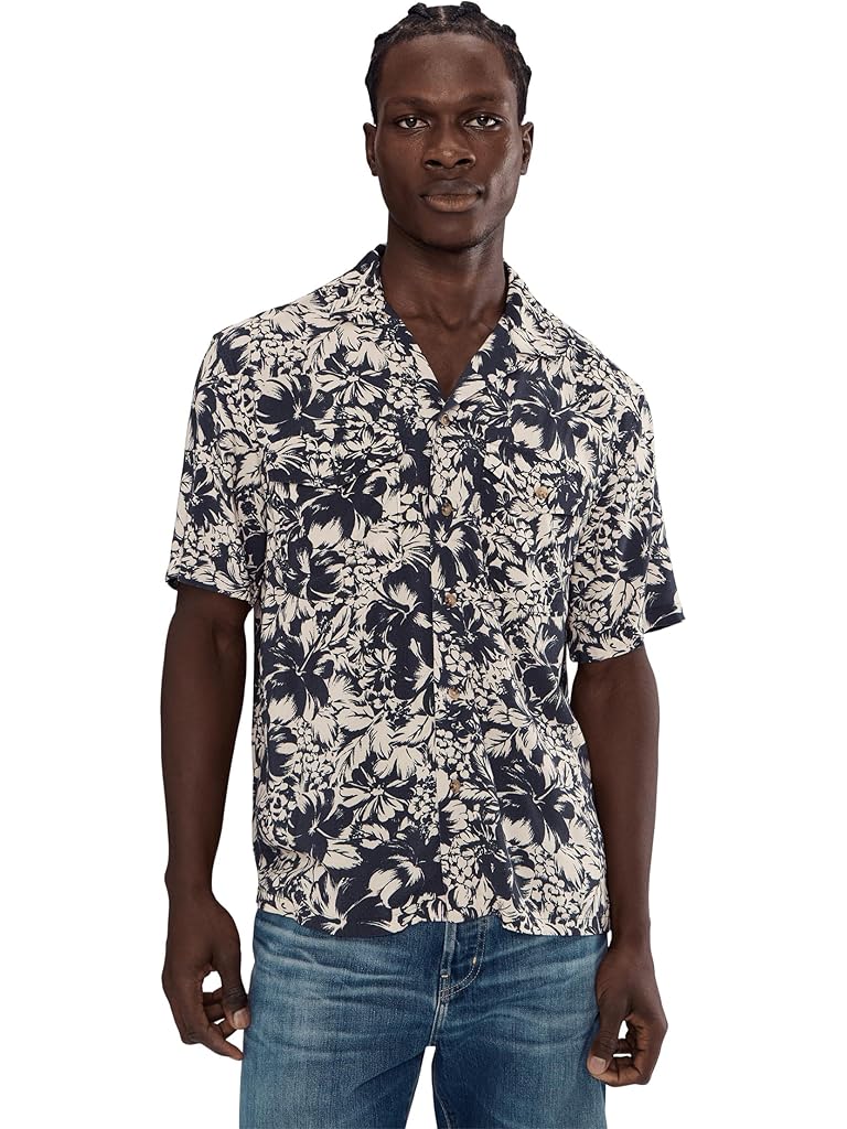 Navy Faherty Short Sleeve Bali Camp Shirt