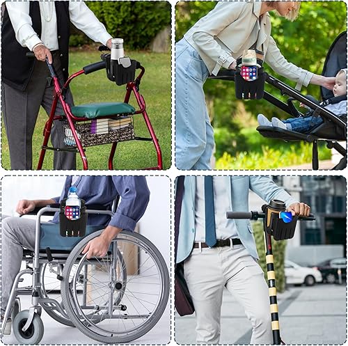 Miniatura 3 de Portavasos con ruedas para andador con soporte para teléfono, giratorio de 360, negro, 1 unidad