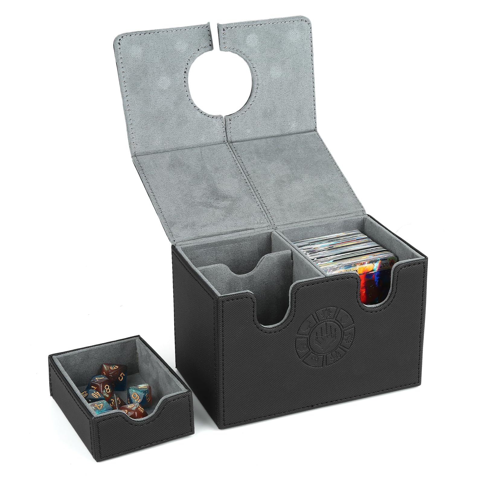 Arkeiliy Double Deck Box with Dice Tray, Mtg Deck Box with 50 Card Sleeve, 200+ Storage Card Deck Box for TCG/MTG, Premium Double Deck Box for Trading Card Games Yugioh and More (Black)