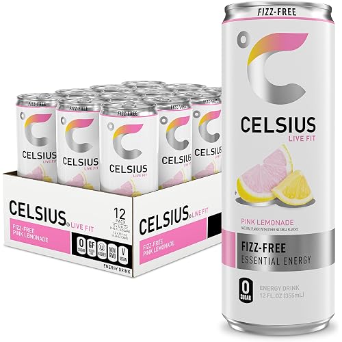 CELSIUS Fizz Free Pink Lemonade, Sugar Free Energy Drink, 12 Fl Oz (Pack of 12)