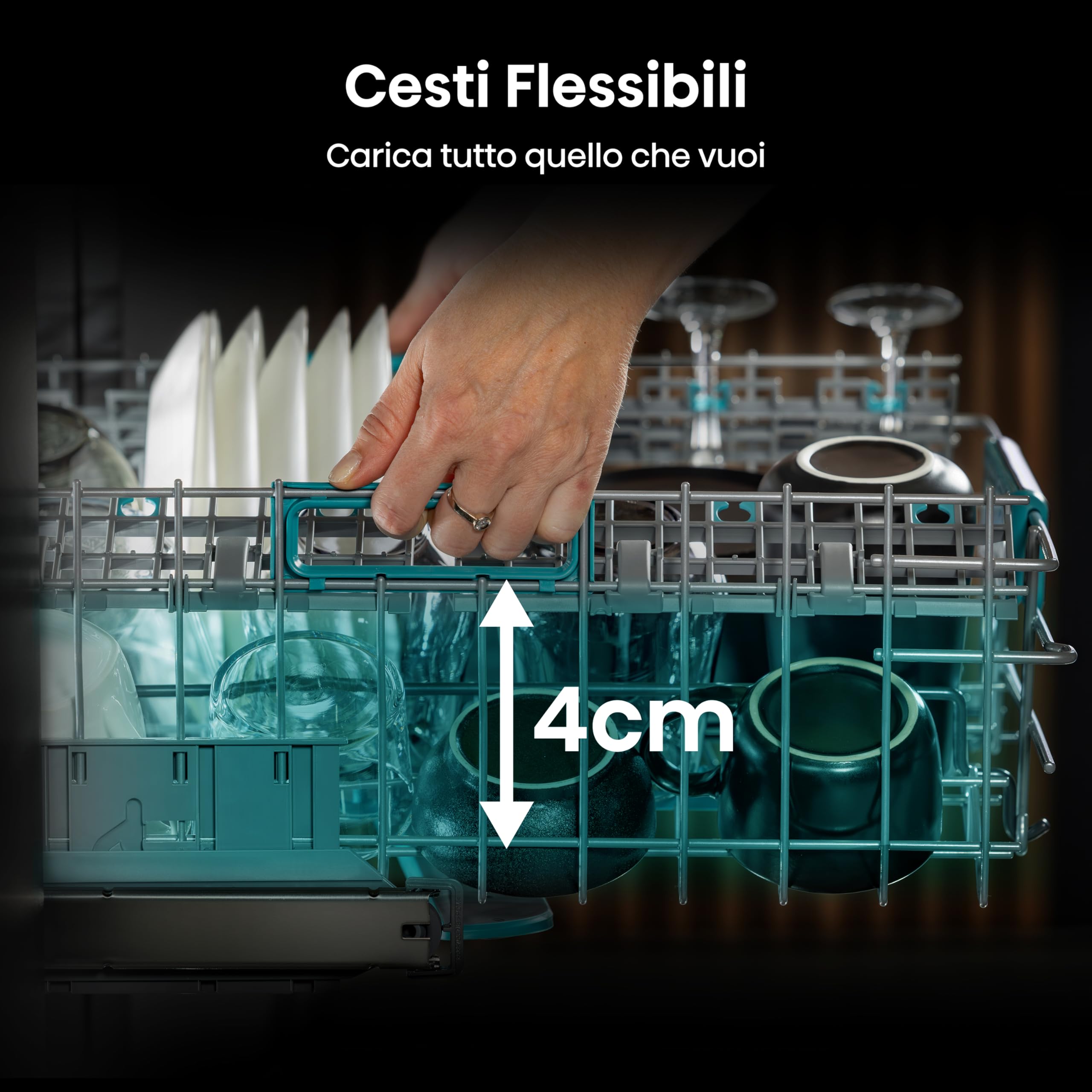 Hisense HV642D65 NUOVA Lavastoviglie da Incasso 60 cm, 14 Coperti, Apertura Porta Automatica, Cesti Flessibili, 6 Programmi, Classe Energetica D