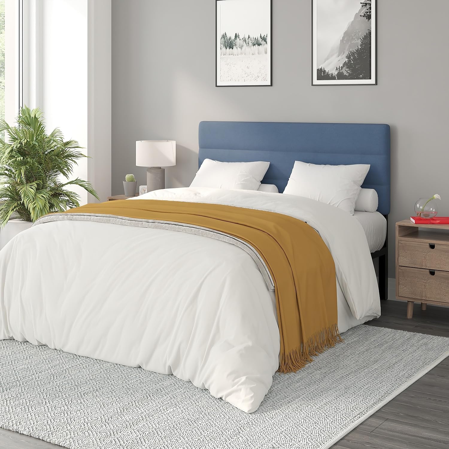 Flash Furniture Paxton Upholstered Headboard - Channel Stitched Blue Fabric Upholstery - Queen - Adjustable Height from 44.5" to 57.25" From Floor