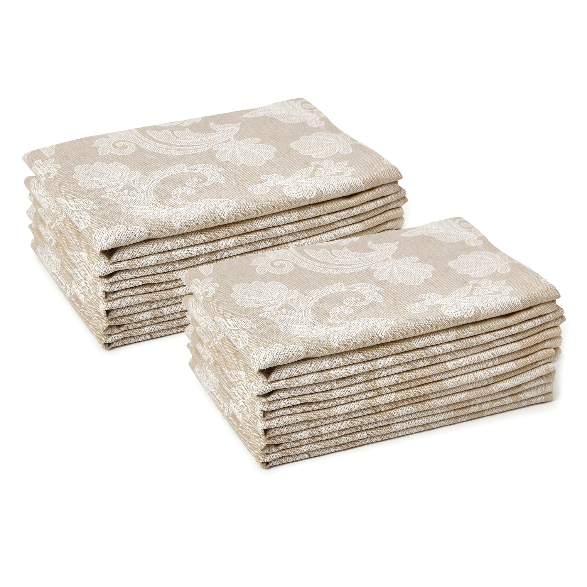 Encasa XO Cotton Table Napkins Set of 12, Size 45x45 cm | Beige Floral Jacquard Style Machine Washable Reusable Dining Table Napkin, Soft & Absorbent, Elegant Table Decor for Kitchen, Hotels, Parties