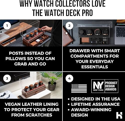 Miniatura 2 de Holme & Hadfield Estuche de madera de alta calidad con 4 ranuras, caja de reloj hecha a mano para hombre con cajón de accesorios, cubierta con