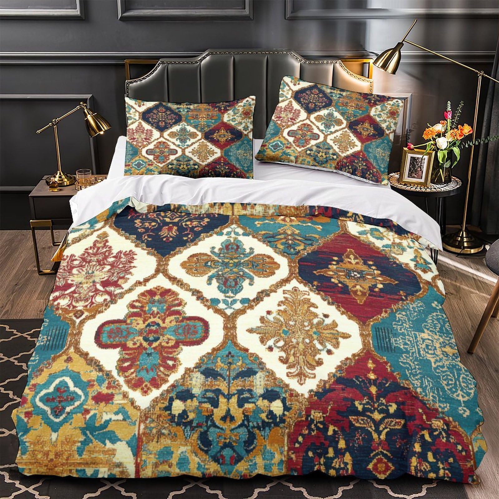 Housse de couette bohème 135x200cm imprimée en microfibre douce