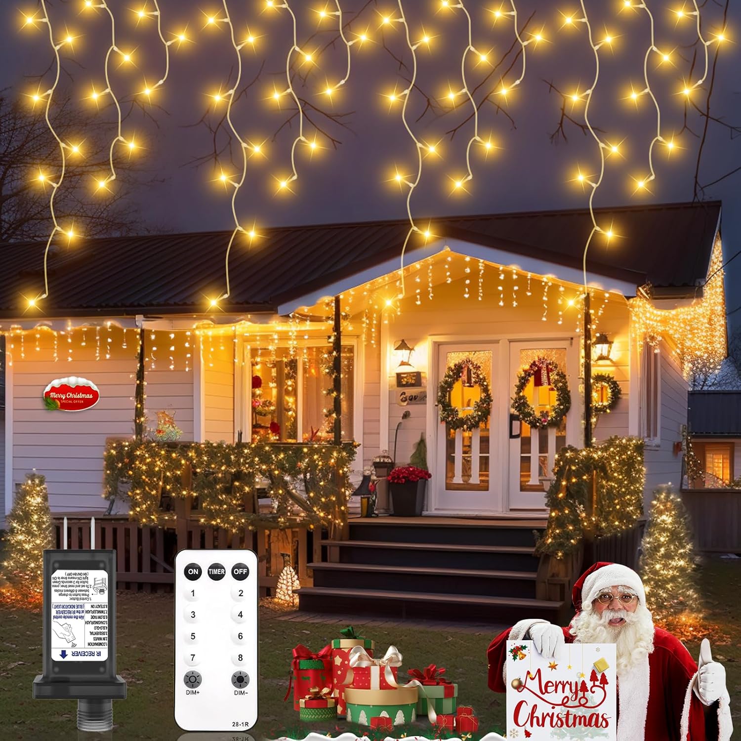 Christmas Lights, 32.8FT 502 LED Icicle Lights for Outside, Connectable Eaves Decorations Twinkle Lights, 8 Modes & Timer, Plug in Waterproof for Roof Balcony Indoor Holiday Christmas
